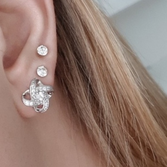 Sterling Sparkly**S925 Silver Love KNOT earrings - Picture 4 of 8